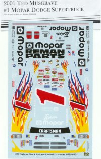 #1 Ted Musgrave Dodge Ram NASTRUK 1998 1/64th HO Scale Slot Car Decals 