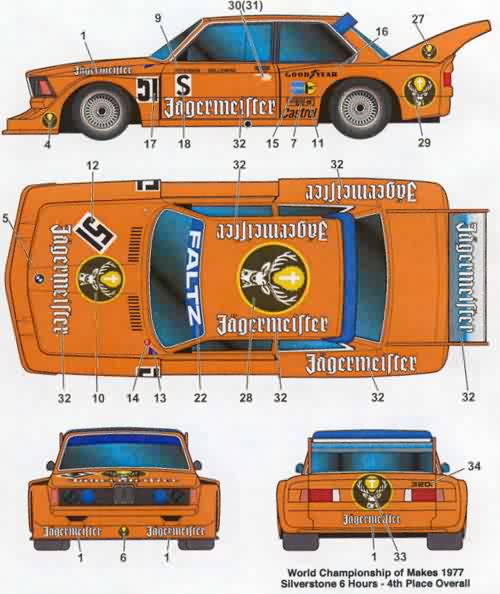 for Tamiya and more 1977 Jagermeister  BMW 320i scale water transfer decals 