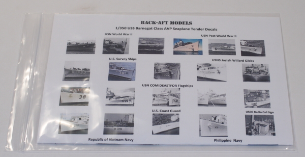 Back-Aft Models 1/350 USS Barnegat Class AVP Seaplane Tender Decals